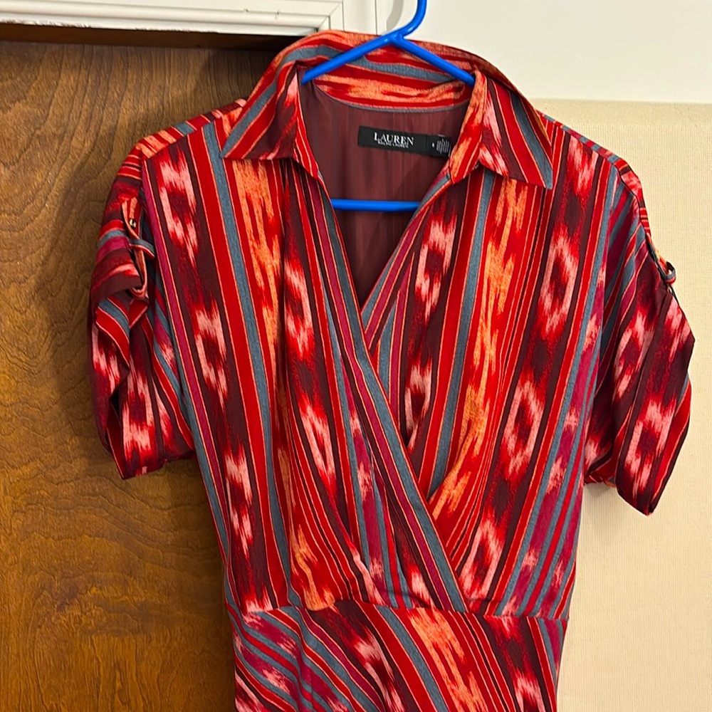 Lauren Ralph Lauren Red Multi-Stripe Midi Dress